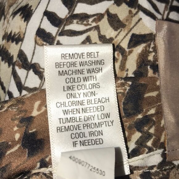 Dana Bachman blouse cold shoulder brown black tan geometric belted batwing Large - Picture 9 of 9